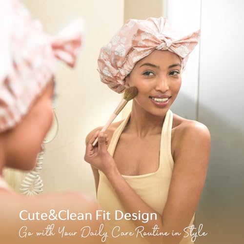 Yanibest Luxury Non-Slip Shower Cap for Women, Adjustable Waterproof Shower Cap, Reusable Cute Shower Cap Hair Cap to Keep Hair Dry