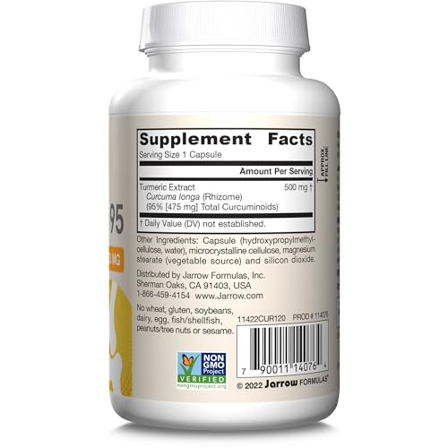 Jarrow Formulas Curcumin 95 500 mg,Turmeric Curcumin Extract for Antioxidant Support, Bone and Joint Support Dietary Supplement,120 Veggie Capsules,Up to 120 Servings, Pack of 12
