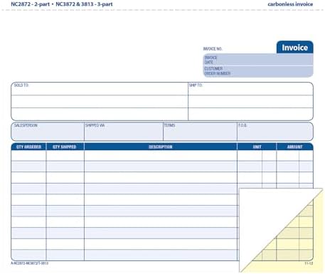 Adams Invoice Book, 2-Part Carbonless, 8-1/2" x 7-7/16", 50 Sets per Book (NC2872), White/Canary