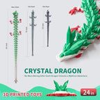 Large 3D Printed Dragon,24 Inch 3D Dragon Toys,Bigger Fidget Crystal Animals Toys, 3D Printed Articulated Animals for Home Office Car Desk Decor(Green White Red.24inch)