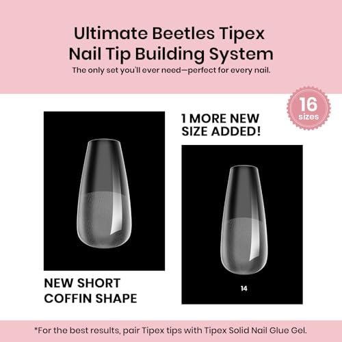 Beetles Tipex Instant Apex Nail Tips Short Coffin Shape 512 Pcs Pre Etched Fake Nails Tips Thick Acrylic Nail Pre Builder Gel Press-on Nails