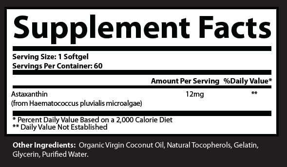 Research Labs Triple Strength Natural Astaxanthin 12mg Softgels + Extra Bottle Organic Coconut Oil for Enhanced Absorption Powerful Antioxidant Supports Eye Joint & Heart Health 120 Total Softgels