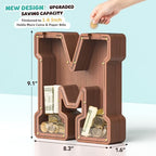 Summidate Wooden Letter Piggy Bank, Extra Thick Large Capacity Piggy Bank for Kids Boys Girls Toddler, Alphabet M Money Bank| Coin Box Birthday, Christmas, Festival