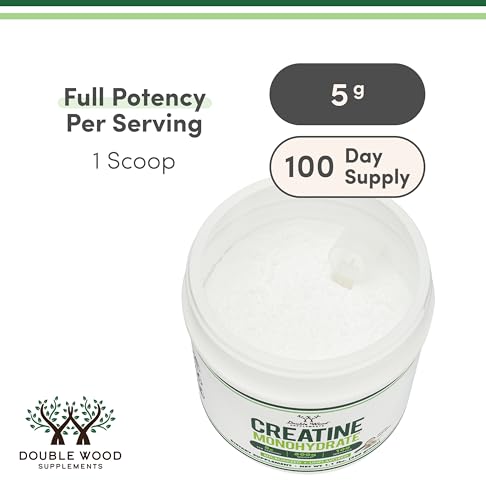 Creatine Monohydrate Powder 1.1lbs (100 Servings of 5 Grams Each) - No Fillers, Vegan Safe, Non-GMO, Gluten Free by Double Wood