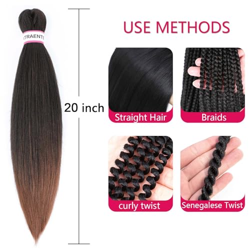 Braiding Hair Pre Stretched 20 Inch 8 Packs Brown Ombre Braiding Hair For Women Knotless Box Braids Hair Extension Yaki Texture Hot Water Setting Variety Styles Braiding Hair（20" T1B/30#)