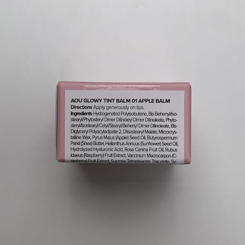 AOU GLOWY TINT BALM Tinted Lip Balm with Natural Gloss Instant Hydration for Chapped Lips 0.12Oz (01 Apple Balm)