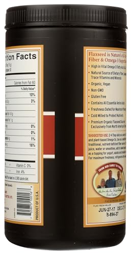 Barlean's Forti-Flax Organic Flaxseed, Ground Whole Raw Seeds, Omega-3 Supplement with Lignans and Dietary Fiber, Bulk Ground Flax Seed, 16 oz, 2 Pack