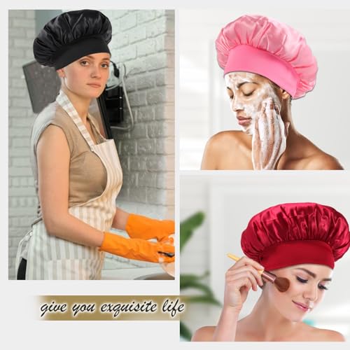 KEPUWAY 10 Pcs Bonnet, Superior Satin Bonnet with Elastic Wide Band, Silk Hair Bonnet for Sleeping Women Men curly Dreadlock Braid Hair