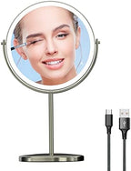 8" Lighted Makeup Mirror with Magnification, 1X/10X Magnifying Lighted Vanity Mirror, Double Sided 360 Swivel USB Rechargeable, 3 Colors Dimmable Lightning Mirror with 52 LEDs Brush Nickle