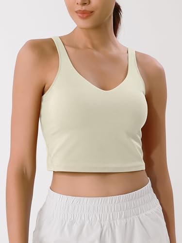 ODODOS Cloud Feeling Tank Bra for Women U Back Wirefree Longline Sports Bra Yoga Crop Top