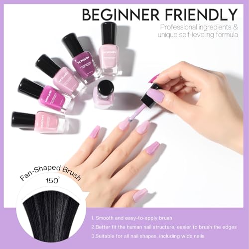 Morovan Nail Polish Set Fingernail: Lilac Light Purple Quick Dry Nail Polish Kit 0.25oz Lavender Regular Nail Polish Pack Glossy Finger Nail Polish Gifts for Women
