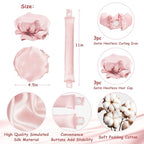 6 Pcs Heatless Hair Curling Set with Satin Overnight Headbands - Creates Beautiful Curls Without Heat Damage (pale pink)