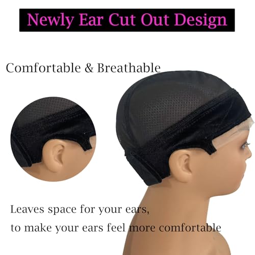Lace Wig Grip Cap for Women 4x5 Transparent Lace Reusable Wig Caps, Wig Grip Band for Lace Front Wigs to Keep Wigs in Place, Adjustable Wig Cap with Grip Band Non Slip Cap (Black)