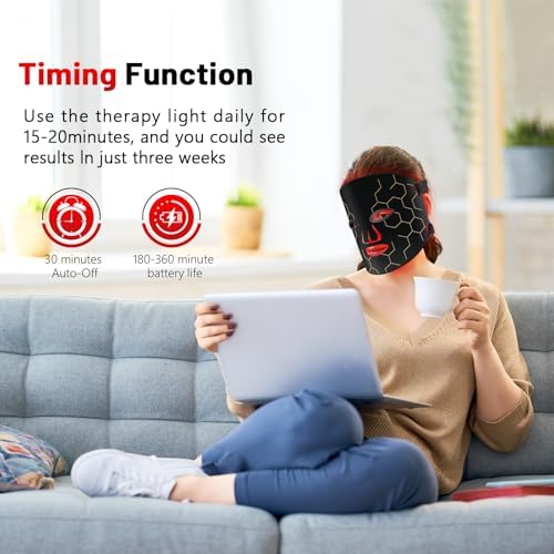 Red Light Therapy Mask for Face, 8-1 Colors Light Facial Skin Care Mask, Red Light Therapy Mask At Home, 660nm&850nm Infrared Light Therapy Device Mask With Timer Remote Control, Relife, Active