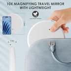 Large 10X Magnification 7 Inch Rechargeable Travel Makeup Mirror, Portable Vanity Mirror with 80 LED Lights, 3 Color Lighting and Dimmable Touch Screen,Travel Essentials,Gift for Women
