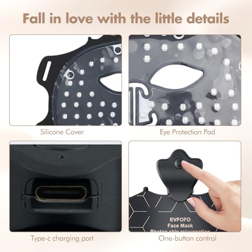 Red Light Therapy Mask for Face, 7 Colors LED Face Mask Light Therapy At Home, Led Face Mask Light Therapy, Black