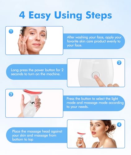 Red-Light-Therapy-for-Face-and-Neck, 7 Color Face Massager Tool for Wrinkles, Double Chin, Vibrating Facial Massager with Thermals for Skin Care, Glossy White