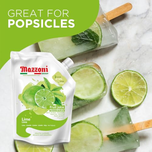 Mazzoni Real Lime Juice, 100% Pure Just Lime Juice, Not from Concentrate, No Added Sugar or Ingredients, 2.2 lbs (35.2 oz) Real Juice for Smoothies, Drinks, Cocktails, Convenient Pouch, Made in Italy