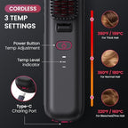 Cordless Hair Straightener Brush, Portable Mini Straightening Brush for Travel, Negative Ion Hot Comb Hair Straightener for Women, Rose Red