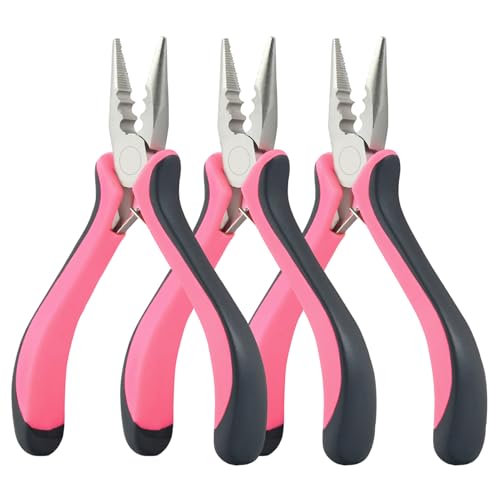 Microlinks Hair Extensions Kit,3PCS 3 Holes Mini Microlinks Pliers,Hair Extensions Tools,Micro Links Opener and Removal Tool for Micro Nano Rings Beads Extensions or Feather Extensions,Pink