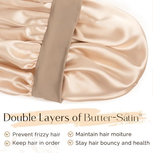 YANIBEST Satin Bonnet for Sleeping Women Double Layer Hair Silk Bonnets for Sleeping with Elastic Band