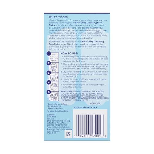 Biore Nose and Face Blackhead Remover Pore Strips, Deep Cleansing with Instant Blackhead Removal and Pore Unclogging, 24 Ct Value Size, Oil-free, Non-Comedogenic Use