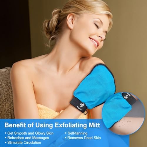 Exfoliating Gloves 2 Pcs, Exfoliating Body Scrubber for Bath Shower Exfoliation, Body Scrub Exfoliator Loofah Sponge for Dead Skin Remover, Korean Exfoliating Mitt (Blue)