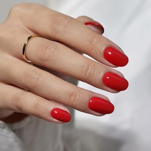 BTArtbox Press On Nails Short - Red Press on Nails, Short Oval Fake Nails with Nail Glue, Natural Reusable Glue On Nails in 16 Sizes Soft Gel Nail Kit, Mulled Wine