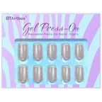 BTArtbox Press On Nails Short - White Press On Nails with 3D Sculpting Metallic Design, Square Fake Nails for Women Gift, Supremely Fit Glue On Nails in 16 Sizes, Chromium