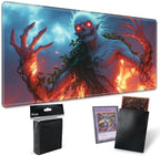 Playmats for Magic: The Gathering MTG Card Game Mat Plus 50 Pcs Card Sleeves, 24 x 14 inch TCG Mat with Stitched Edge for Commander Deck Duskmourn Board Game, Arborist Fire
