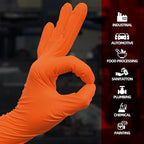 Jointown Basic Heavy Duty Nitrile Gloves Mechanic Gloves, Orange 8 Mil Nitrile Disposable Gloves Medium with Raised Diamond Texture, Latex Free, Powder Free Industrial Automotive Gloves Box of 200