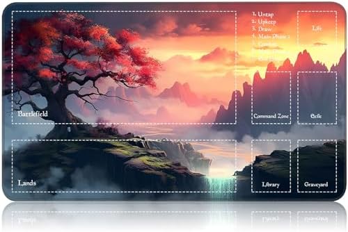 for MTG Game Playmat, for Magic TCG Rubber Play mat,Tabletop Card Playmats with Smooth Surface,Trading Card Inked Game Mat with Zones,Battle Game,Art Tree Sky