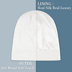 LULUSILK Mulberry Silk Bonnet for Sleeping Women, Real Silk Sleep Cap for Curly Hair and Braids, Pure Silk Head Wrap with Scrunchies, White