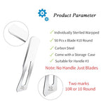Surgical Grade Blades #10 Round 50pcs Sterile Scalpel Blades Individually Wrapped, with Storage Case, for Dermaplaining, Dermaplane Tools, Biology Lab Anatomy, Sculpting, Repairing (#10 Round, 50)