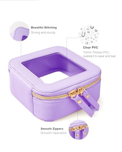 Clear Makeup Bag Organizer, TSA Approved Portable Travel Toiletry Bag Multipurpose Cosmetic Bag Case for Women Vegan Leather Make Up Pouch Transparent Vinyl Windows