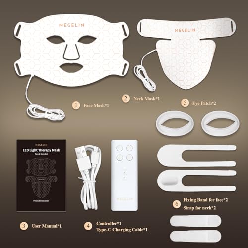 Led Red Light Therapy Face & Neck Mask, 7 Colors Led Light Therapy Facial Mask, Infrared Red Light Therapy Mask, Infrared Light Skin Rejuvenation(White)