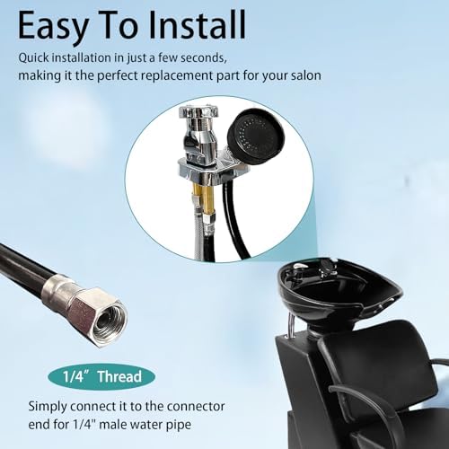2 Packs Shampoo Bowl Hose and Sprayer, Salon Spray Head with Rubber Hose to Attach Shampoo Bowl Faucet Vacuum Breaker, Sink Replacement Part for Salon, Barber Shop, Spa, 1/4" Thread
