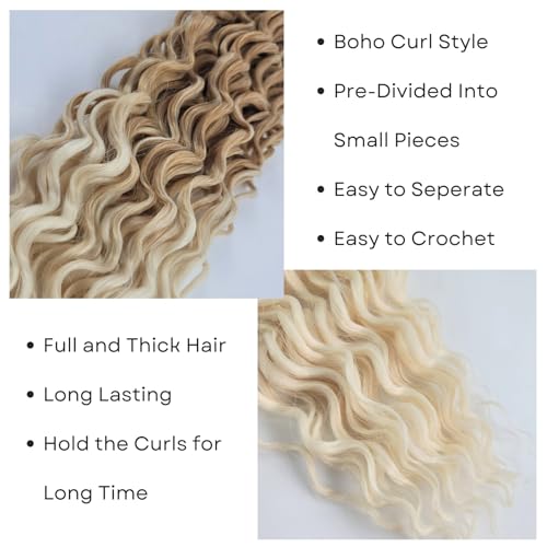Honey Blonde Boho Braiding Hair Synthetic 27/613# Deep Wave Boho Braids Hair for Braiding