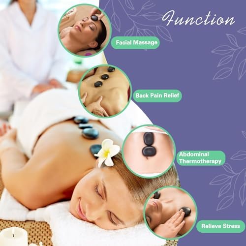 AICNLY 10 Pcs Basalt Hot Stones Massage Set with Temperature Adjustment-Hot Stones Massage with Warmer Kit, Professional Massage Tool for Spa-Lymphatic Drainage, Relieve Tension and Muscle Pain