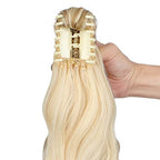 FELENDY Ponytail Extension Claw 18" 20" Curly Wavy Straight Clip in Hairpiece One Piece A Jaw Long Pony Tails for Women Ash Blonde Mix Light Bleach Blonde