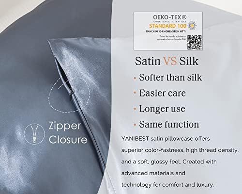 Yanibest Satin Pillowcase, King Size Pillow Cases Set of 2 - Silk Pillow Cases for Hair and Skin with Zipper, Silk Pillow Cases King for 20"x40", Exquisite Packaging for Women Men