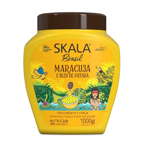 Skala Passion Fruit & Patauá Oil (Maracuja) Hair Care, 1000g - Brazilian Treatment Cream - Sulfate, Paraben, Silicone Free -Hyaluronic Shampoo + Free Comb (Comb Color May Vary). 6 Pack