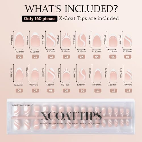 BTArtbox French Tip Press on Nails - 5 Styles XCOATTIPS Short Almond Nails, Pre-Designed Swirl Soft Gel Nail Tips, Ultra Fit False Nail, Soak Off Acrylic Fake Nails Extensions for Easy DIY Nail Art