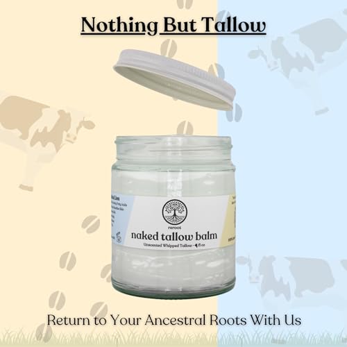 Beef Tallow for Skin - NAKED TALLOW BALM I 1 Ingredient - 100% Grass Fed Beef Tallow | Whole Body & Face | Whipped & UNSCENTED for Sensititve Dry Skin, Babies, Eczema, Psoriasis, Rosacea (9oz)