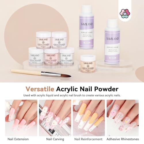 SAVILAND Acrylic Nail Kit with Essential Oils: 6 Colors Acrylic Powder and Acrylic Liquid with Practice Mat Acrylic Nail Set for beginners with Everything for Starter DIY Home Nails Art