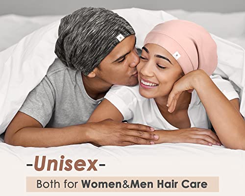 YANIBEST Silk Satin Bonnet Hair Wrap for Sleeping - Adjustable Stay on Silk Lined Slouchy Beanie Hat for Curly Hair and Braids Pink