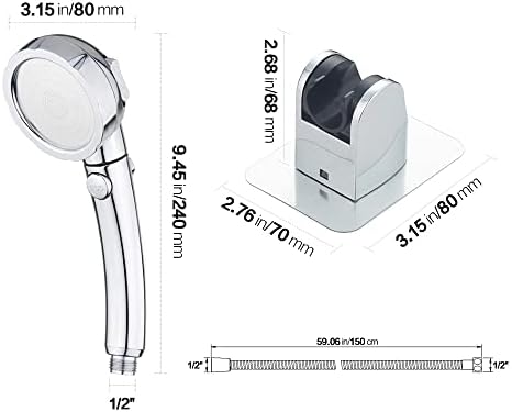 KAIYING Drill-Free High Pressure Handheld Shower Head with ON/OFF Pause Switch 3 Spray Modes Water Saving Showerhead, Detachable Puppy Shower Accessories (M:Shower Head (Chrome)+Bracket+Hose)