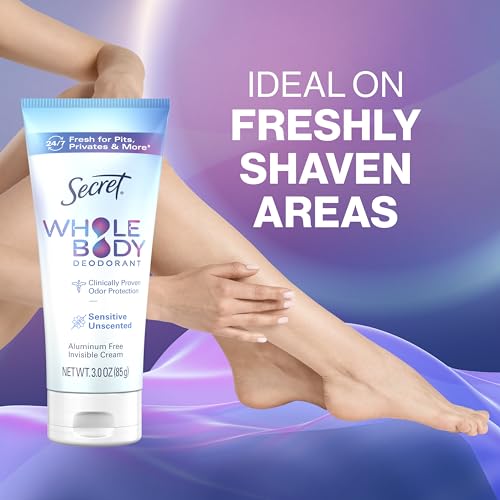 Secret Whole Body Deodorant Cream for Women, Unscented, Aluminum Free Deodorant Cream, 72 HR Odor Protection, 3.0 oz
