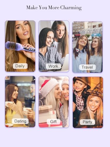 LANDOT Hair Straightener Brush Heated Straightening Brush: Negative Ion Hot Hair Brush Straightener for Smooth Frizz-Free Hair - Dual Voltage Ceramic Straightening Brush