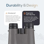 12x50 HD Binoculars for Adults – Powerful Waterproof Binoculars with Phone Adapter & Tripod Mount | BaK-4 Prism for Bird Watching, Hunting, Stargazing, Travel & Cruise - Grey